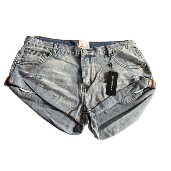One Teaspoon Women's Hendrixe Blue Bandits Low Waist Denim Shorts Size 34 NEW